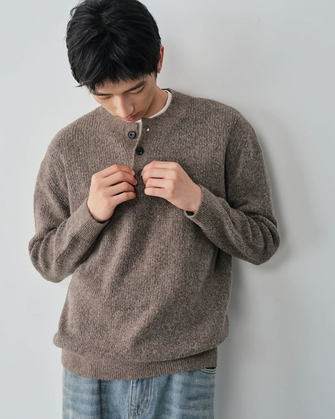 Wool Blend Henley Knit　KN056