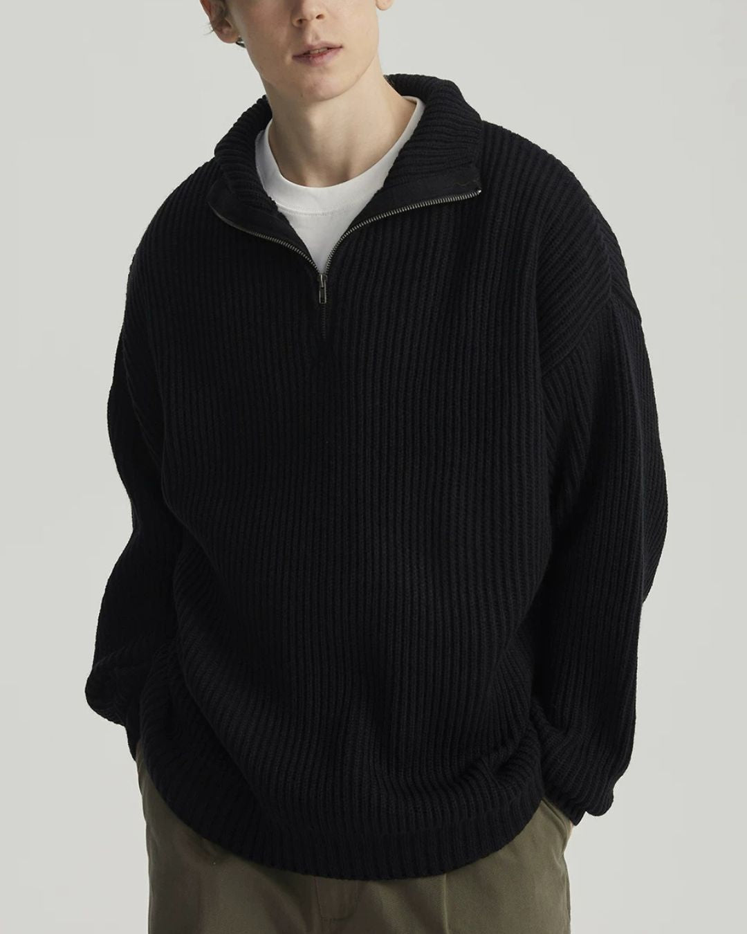 Wool Blend Ribbed Half Zip Knit　KN054