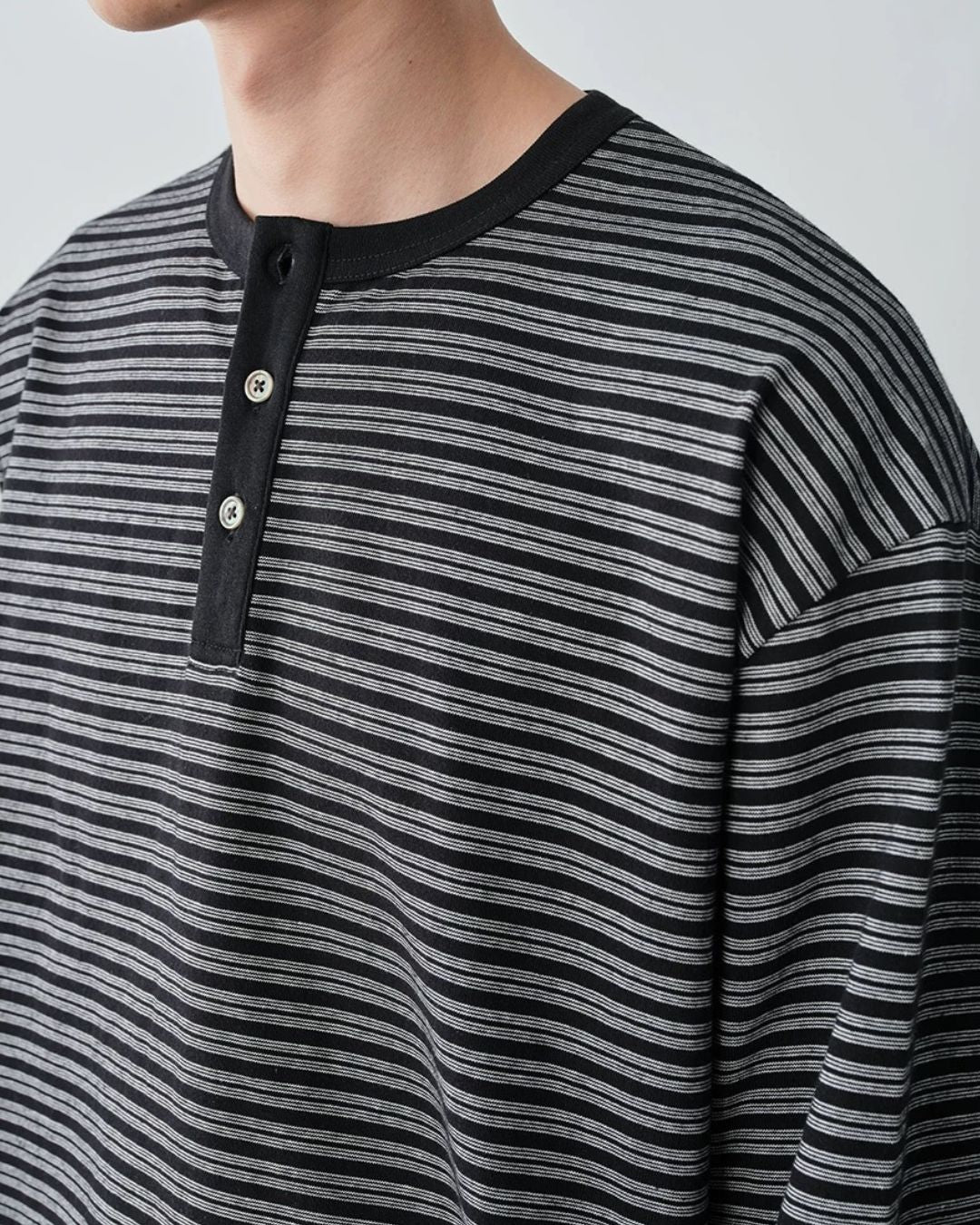 Fine Stripe Henley T-Shirt　LT091