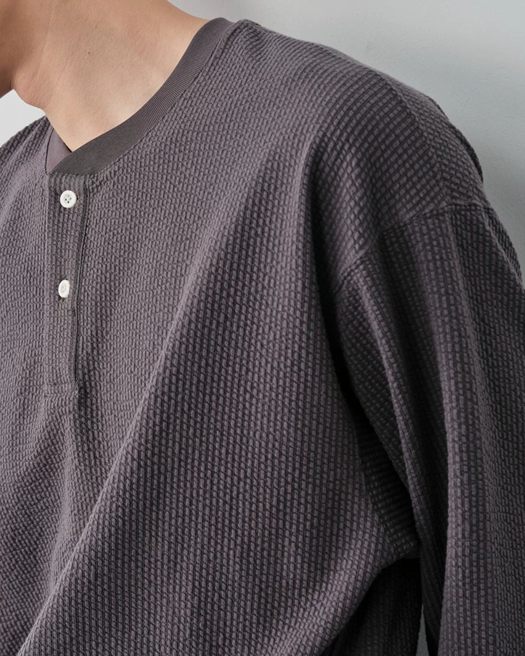 Waffle Henley Long-Sleeve T-Shirt　LT085