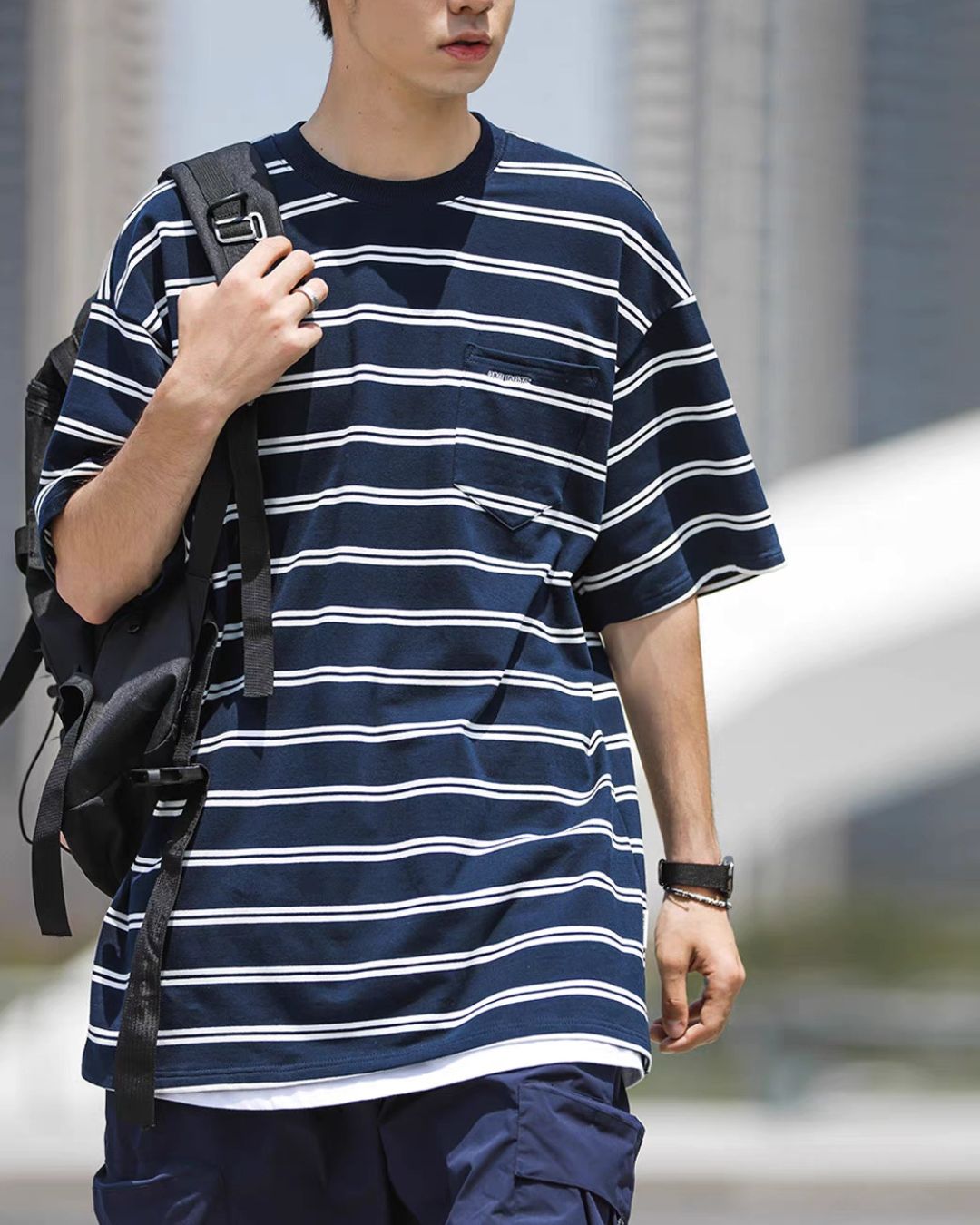 Pocket Border Navy T-shirt　ST125