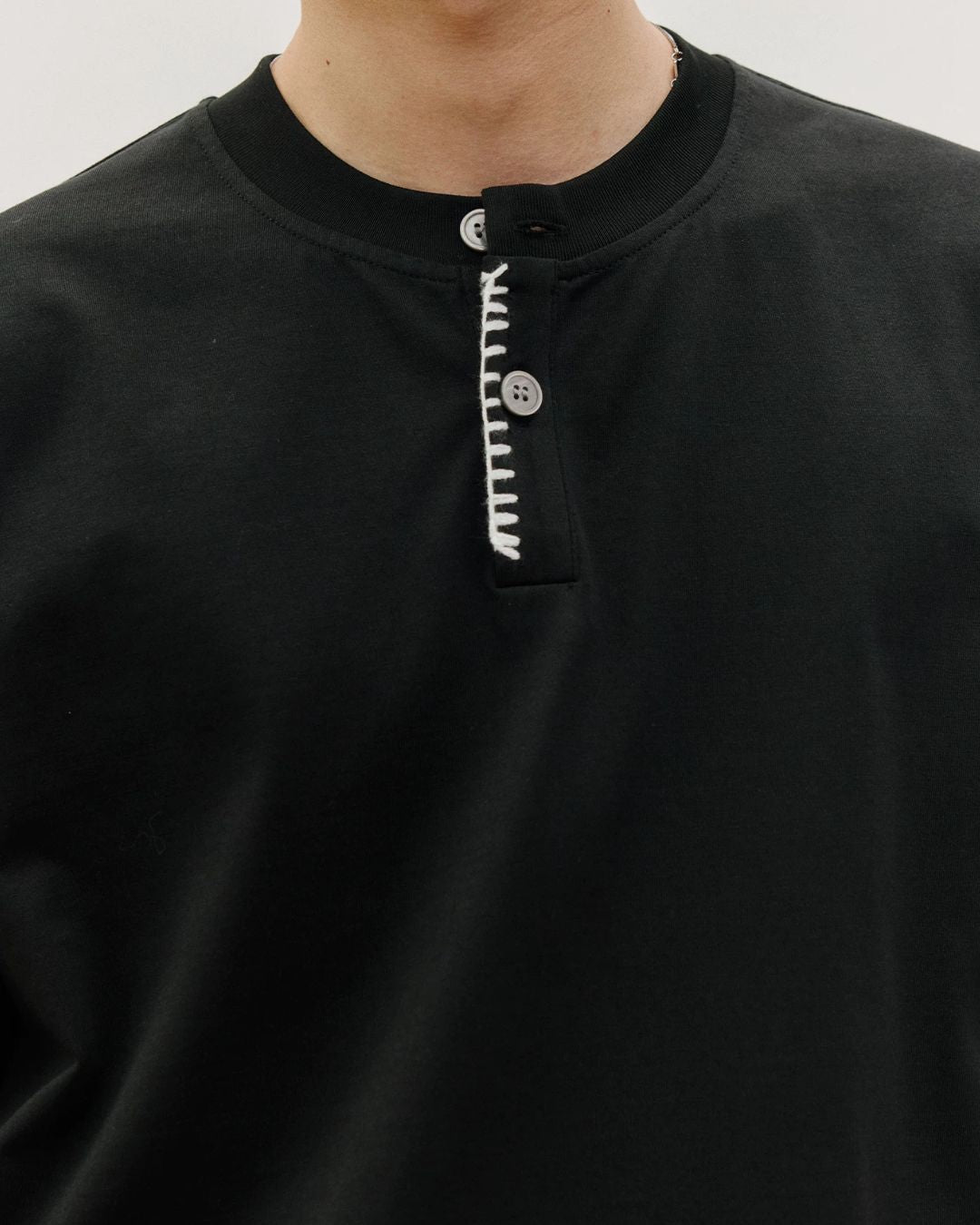 Stitched Henley Neck T-Shirt　ST198