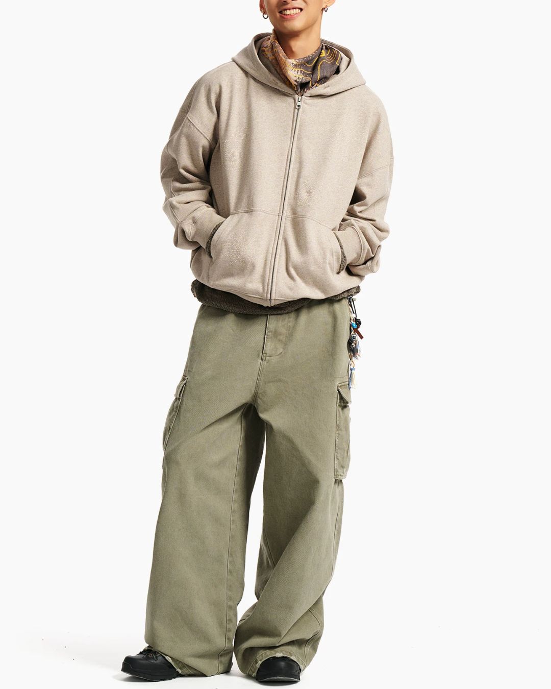 Tonal Embroidery Zip Hoodie　HD081