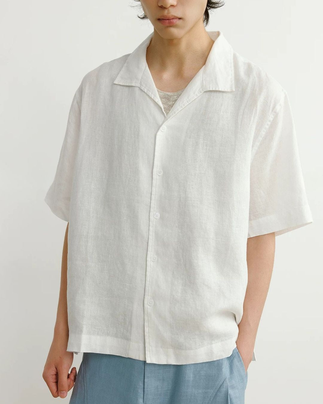 Natural Linen Open-collar Shirt　SS089