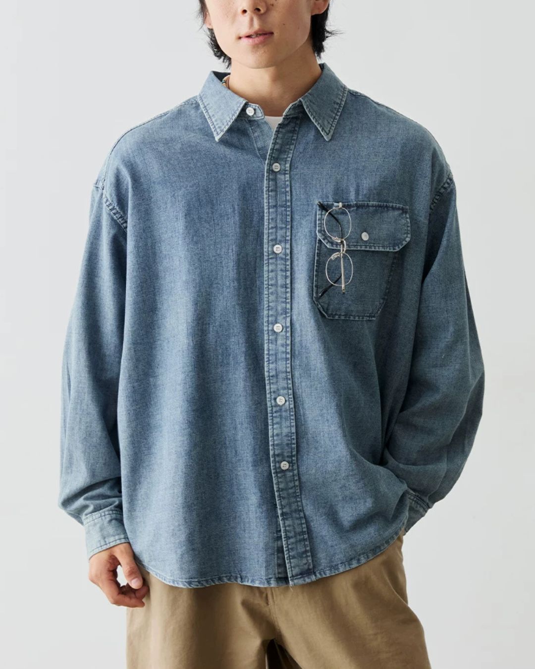 Washed Denim Utility Pocket Shirt　LS109