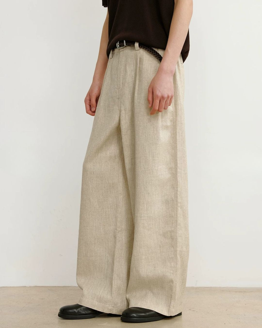 Linen-Blend Wide Pleated Pants　WP112