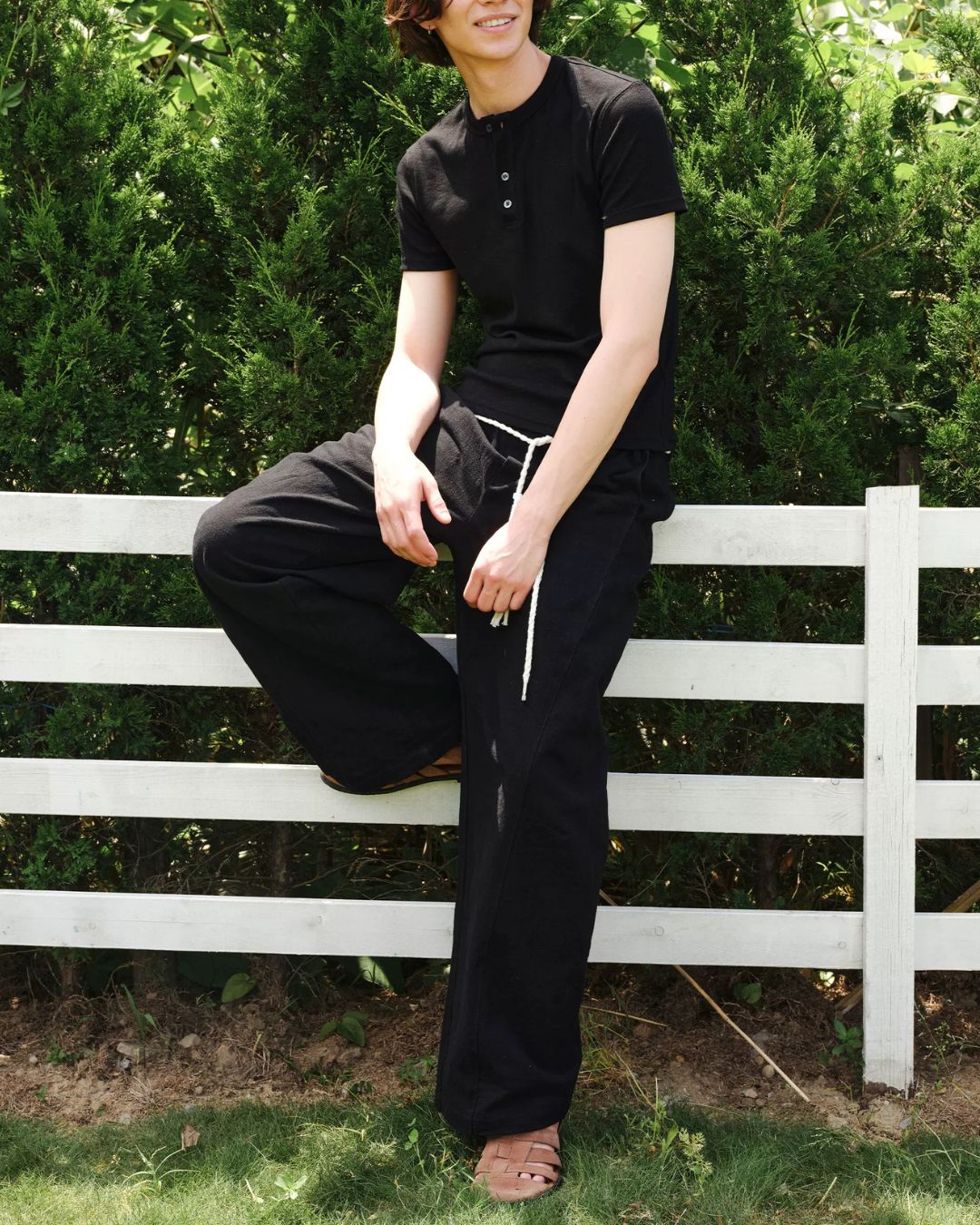 Tassel-Tie Curved Linen Pants　WP111