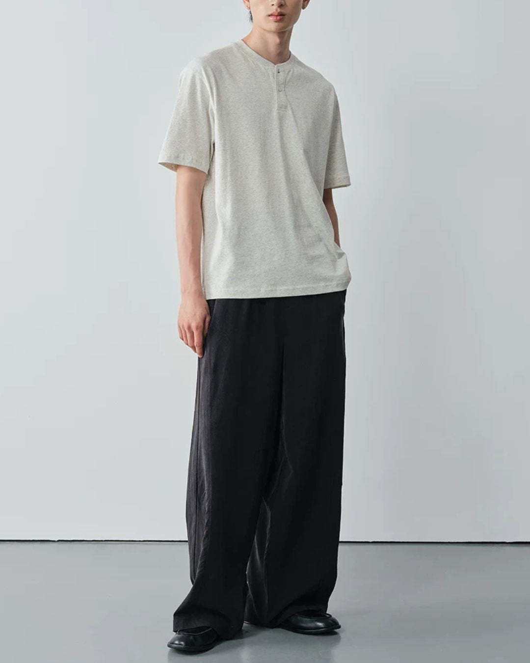 Cotton Henley Neck T-Shirt　ST206