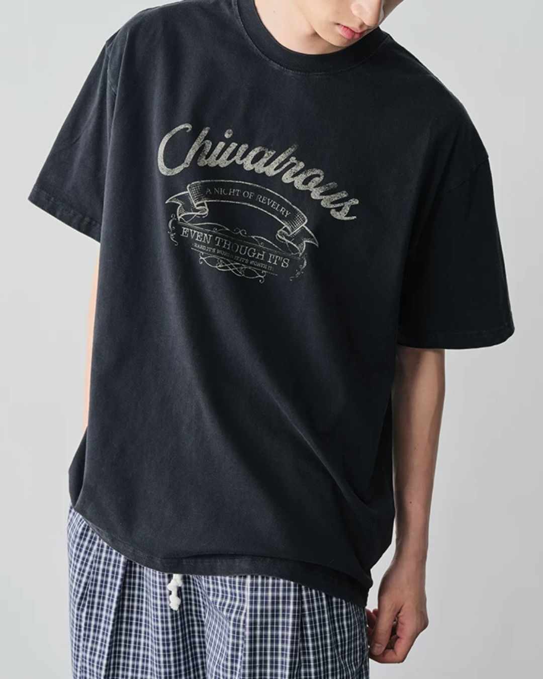 Washed Retro Print T-shirt　ST196