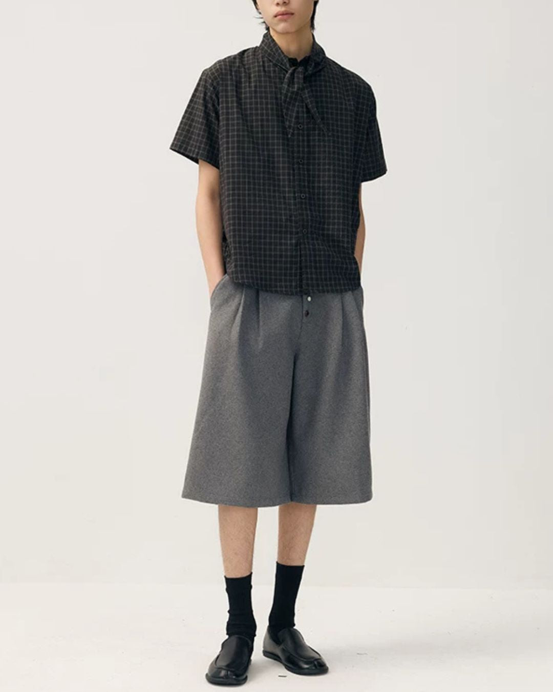 Tie-collar Retro Check Shirt　SS085