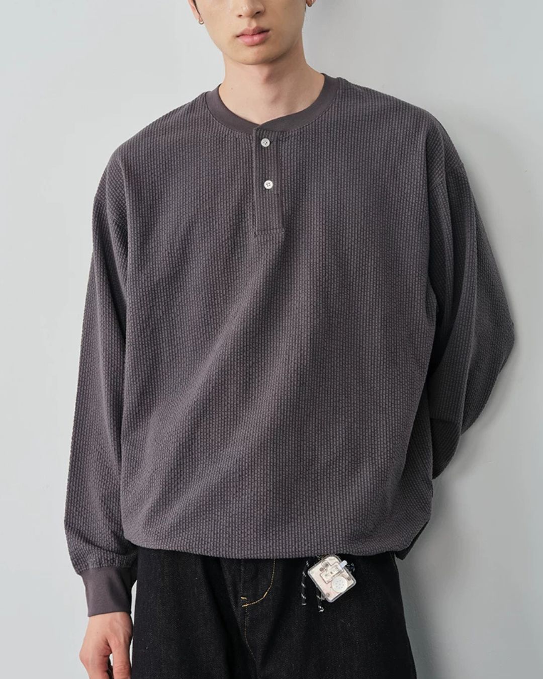 Waffle Henley Long-Sleeve T-Shirt　LT085