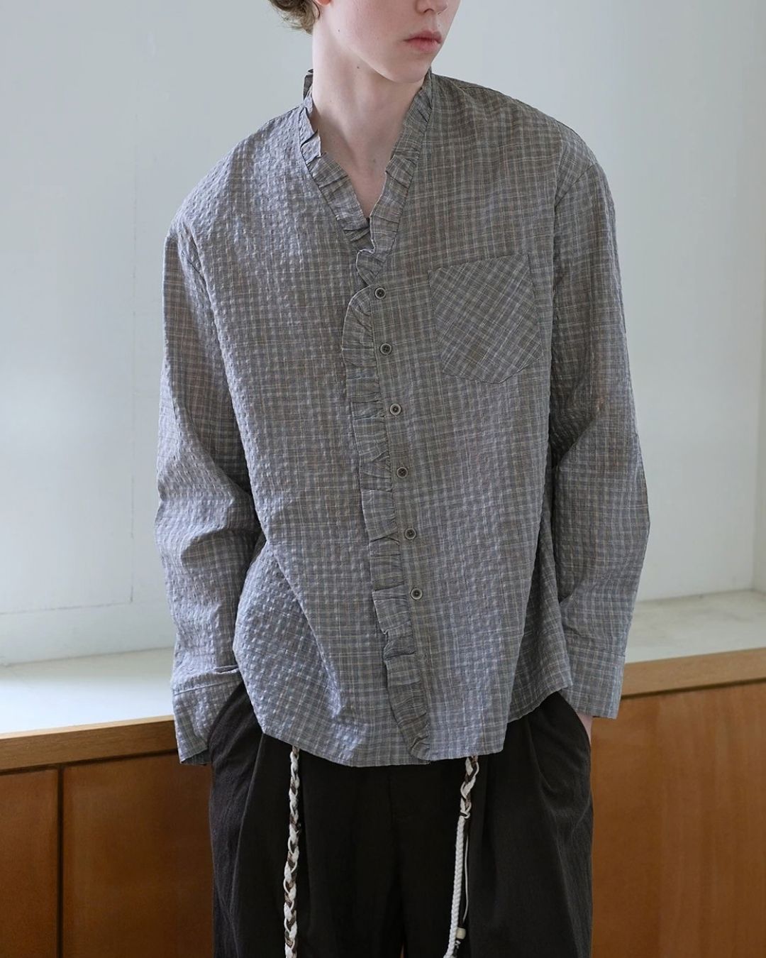 Ruffle Check Shirt　LS114