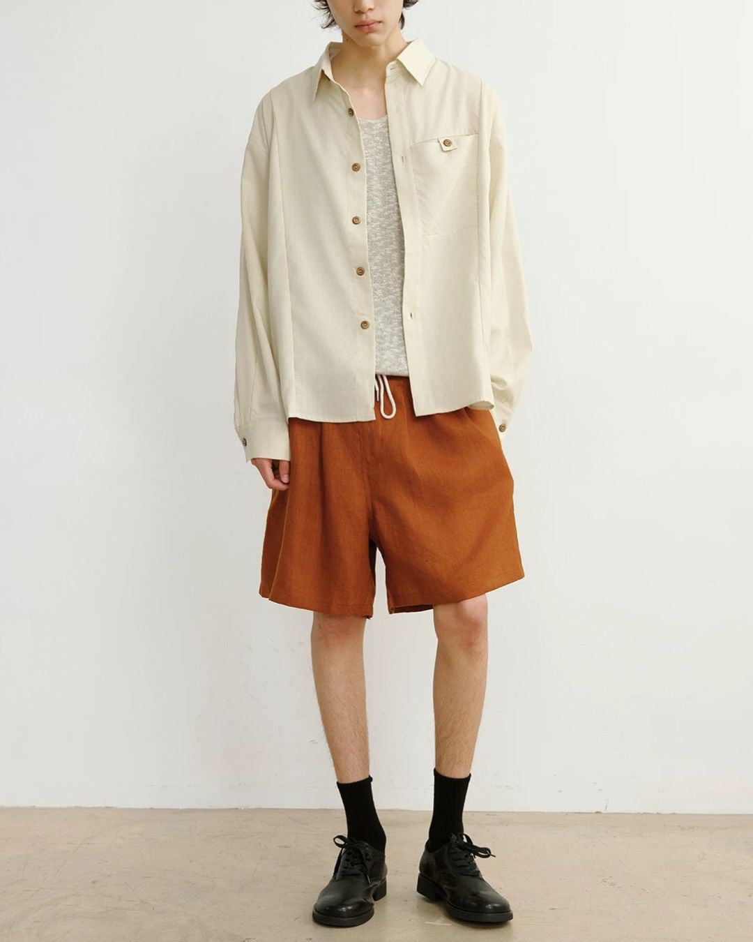 Natural Linen Drawstring Shorts　SP074