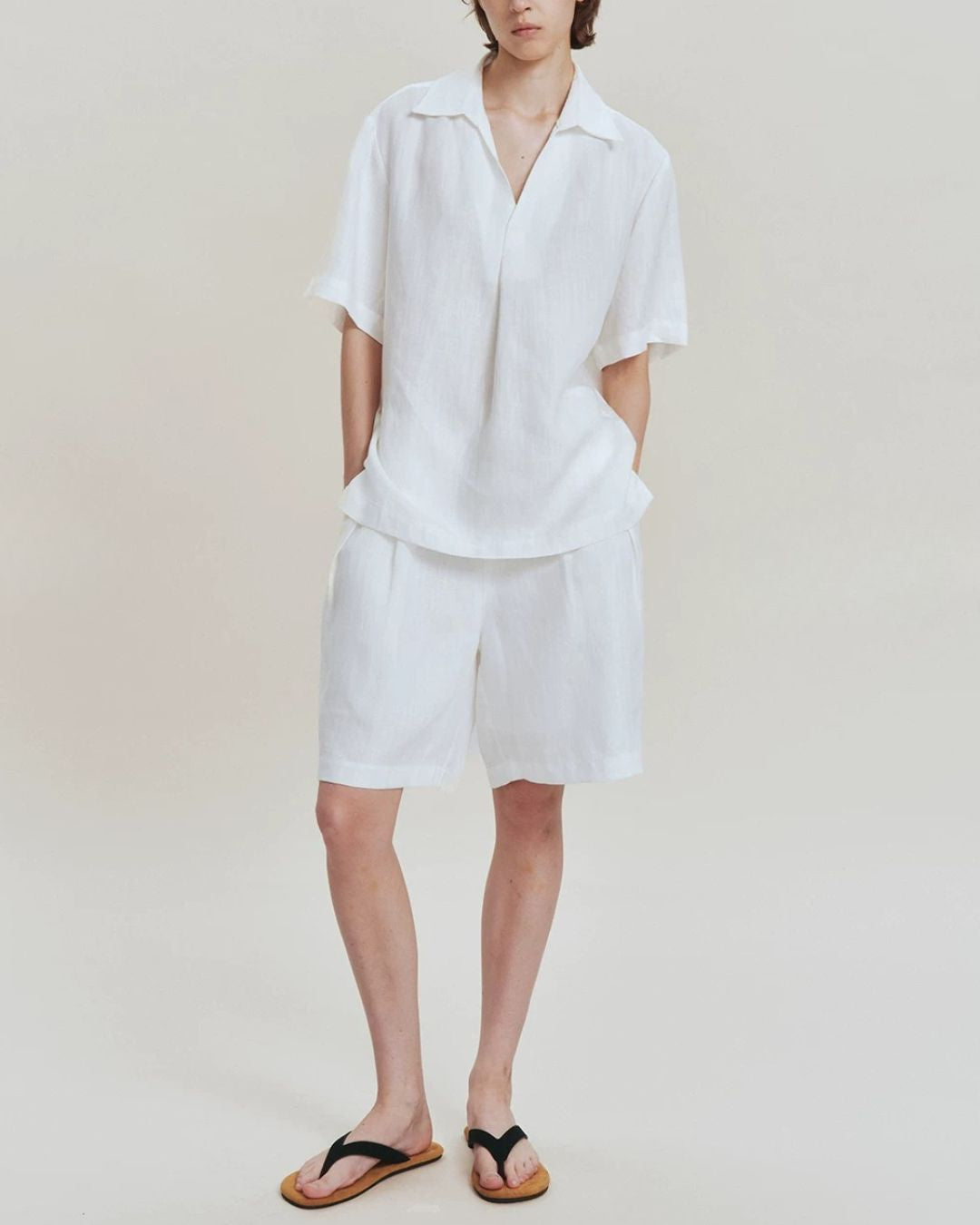 Linen Relaxed Pleated Shorts　SP080