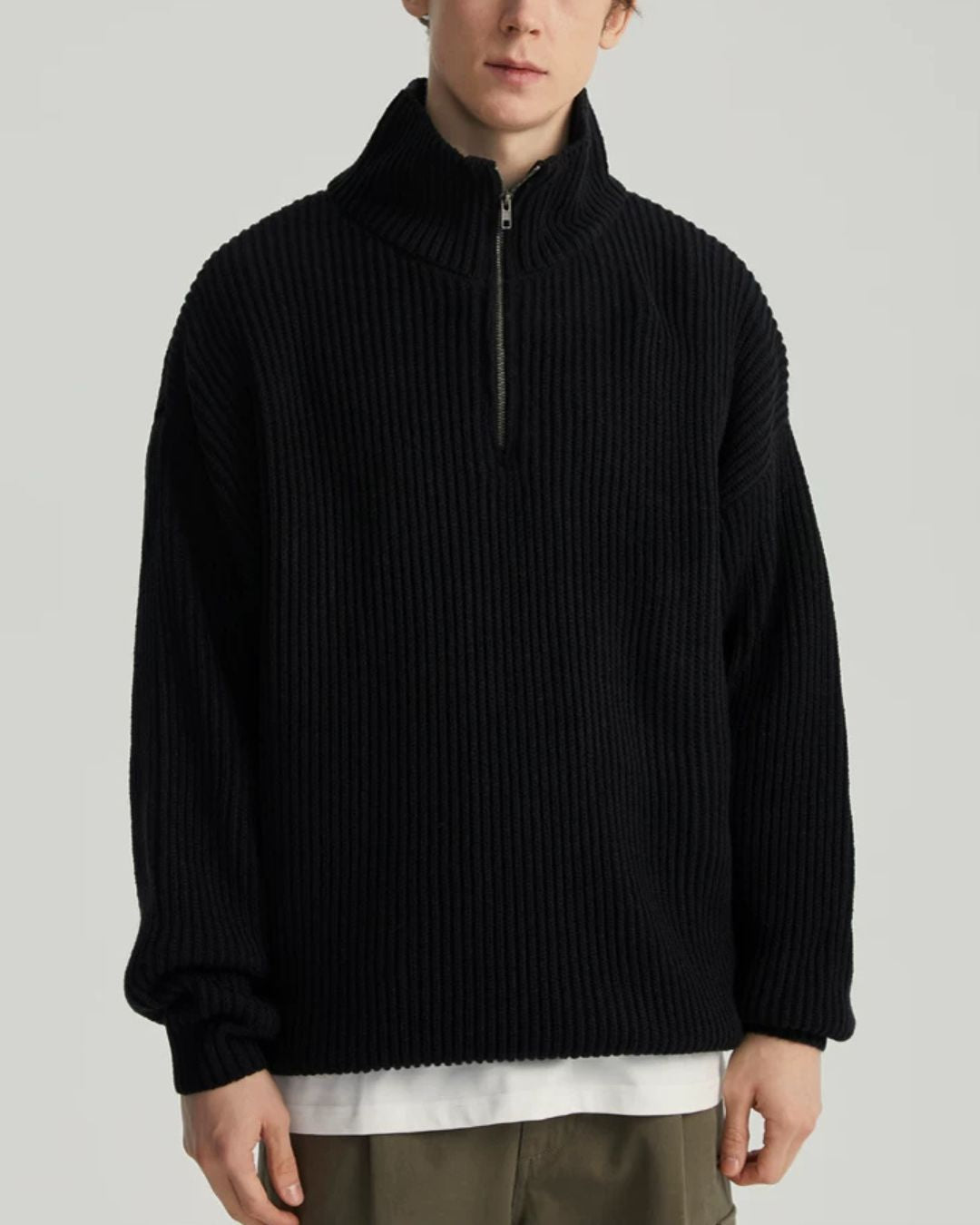 Wool Blend Ribbed Half Zip Knit　KN054