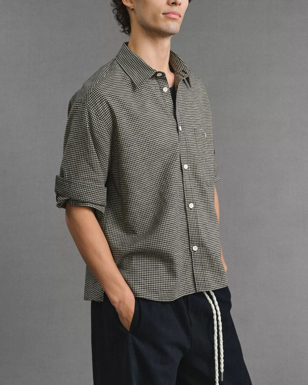 Roll-Cuff Houndstooth Shirt　SS092