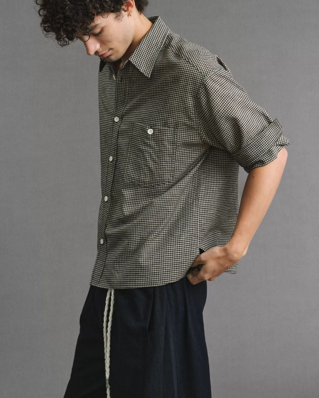 Roll-Cuff Houndstooth Shirt　SS092