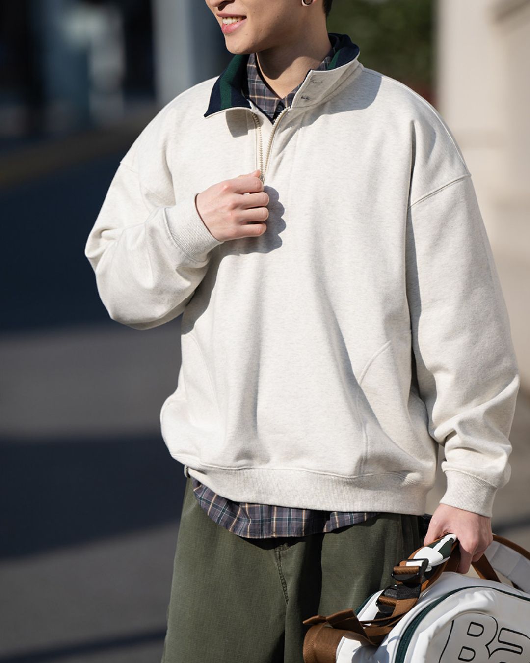 【10日以内お届け】Half-zip Buttoned Sweat　SW096