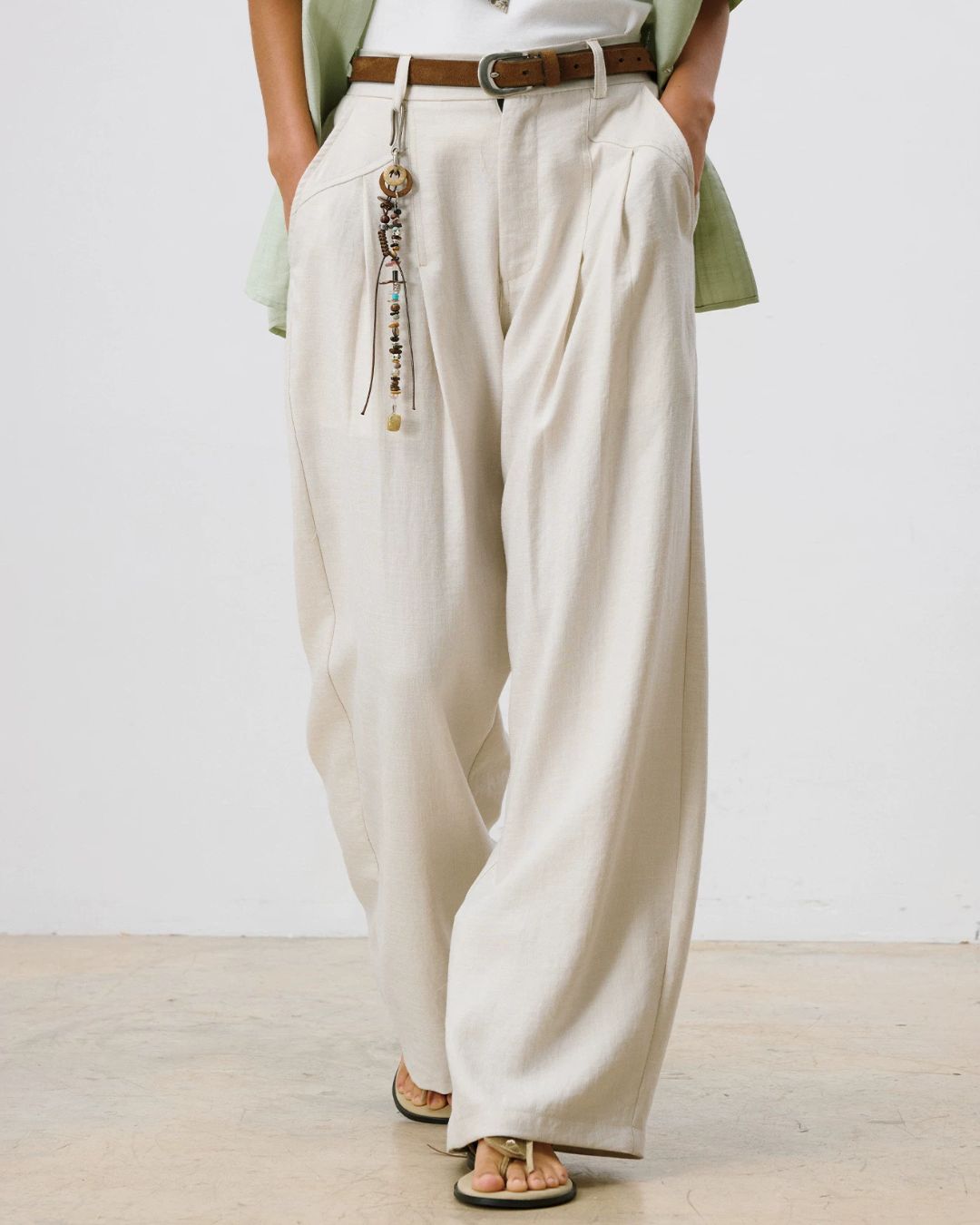 Linen Pleated Wide Pants　WP110