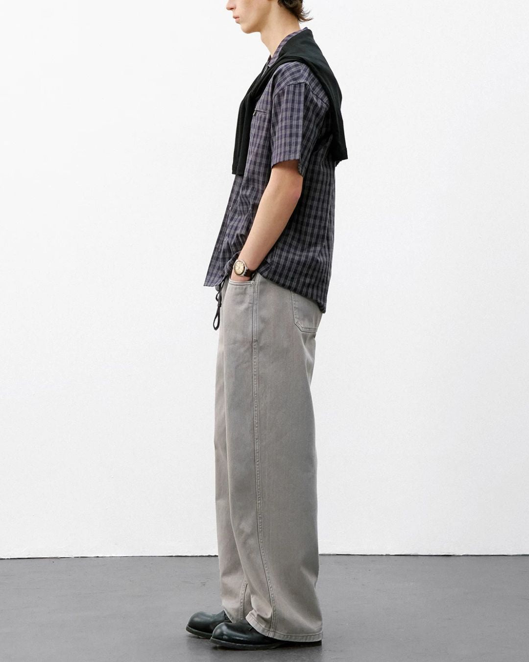 Open Collar Linen Check Shirt　SS083