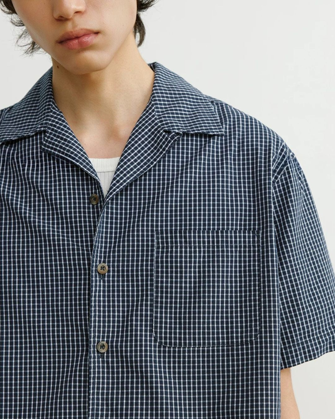 Gingham Check Open-Collar Shirt　SS090