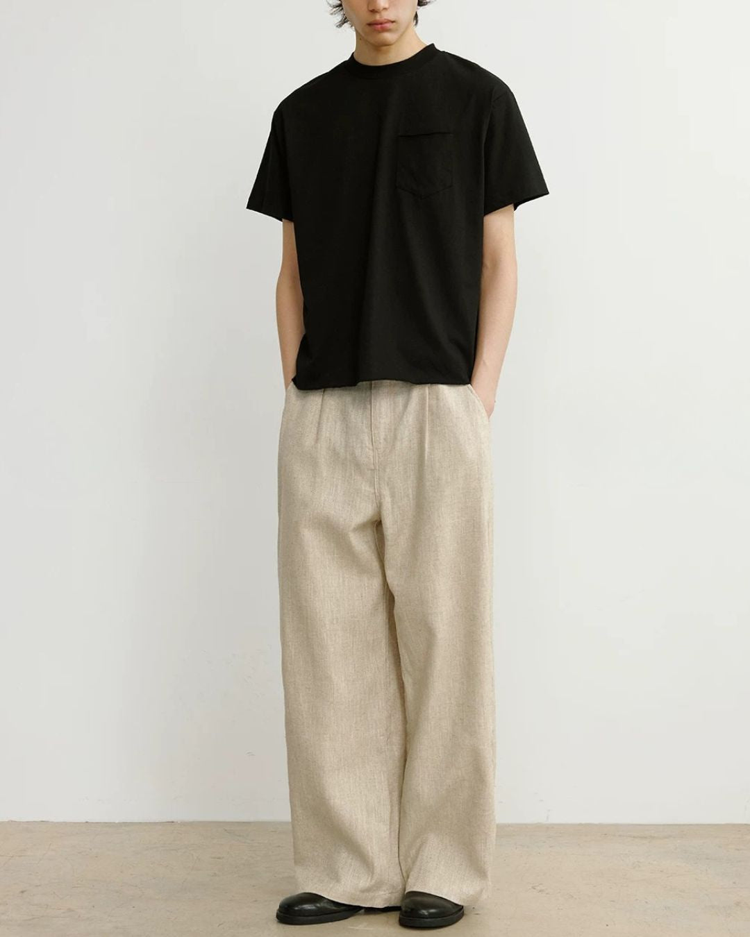 Linen-Blend Wide Pleated Pants　WP112