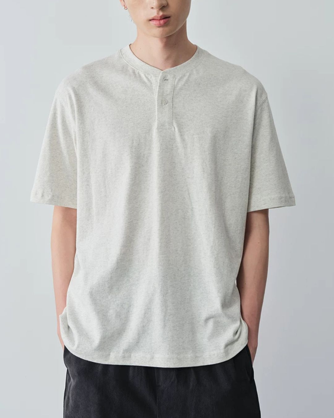 Cotton Henley Neck T-Shirt　ST206