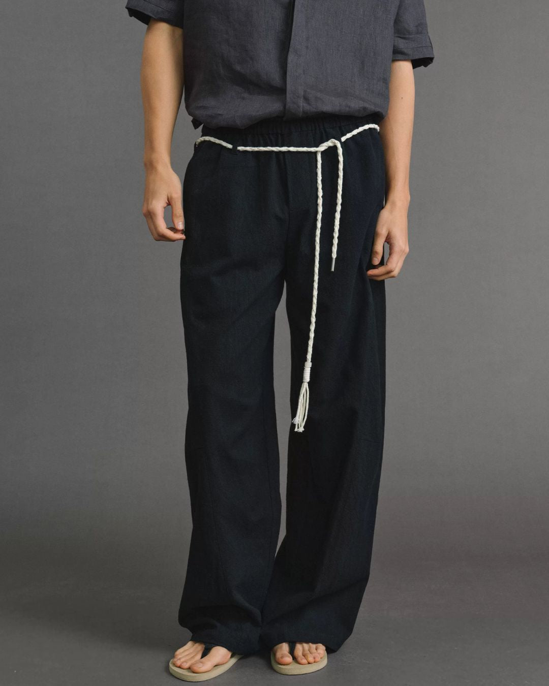 Tassel-Tie Curved Linen Pants　WP111