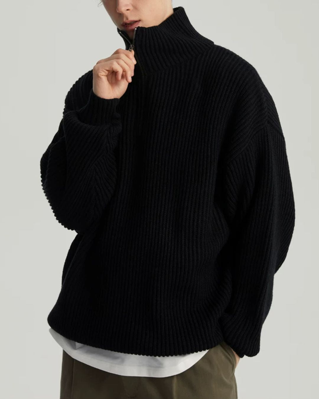 Wool Blend Ribbed Half Zip Knit　KN054