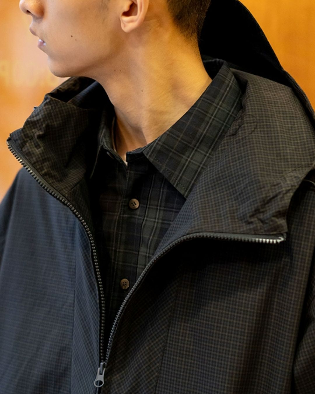 Half-Zip Check Hooded Jacket　JK237