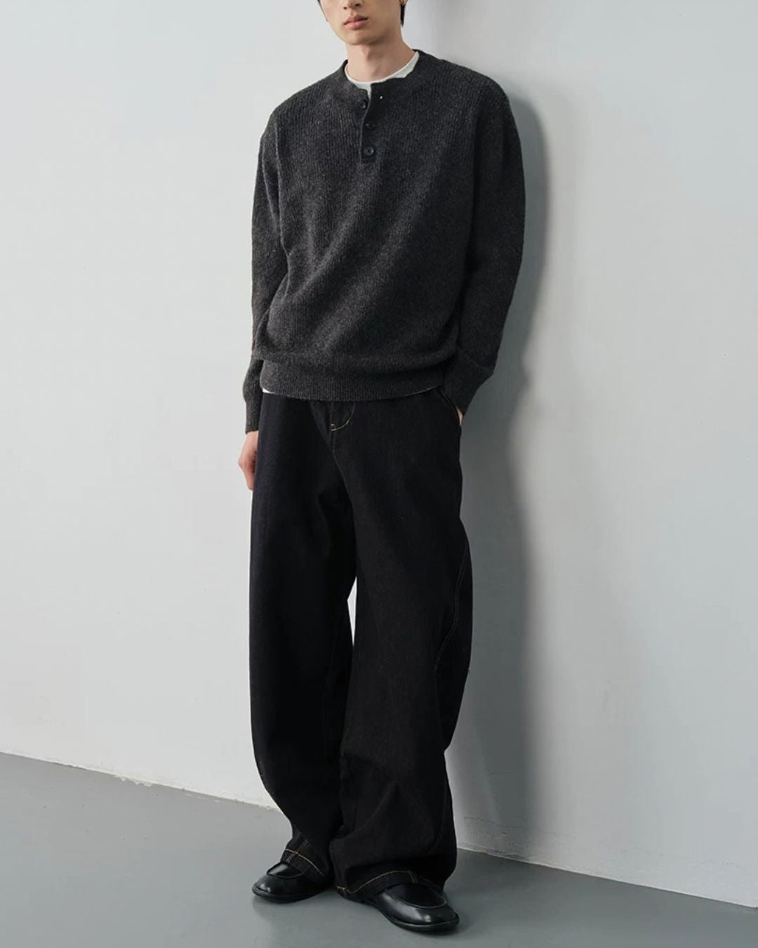 Wool Blend Henley Knit　KN056