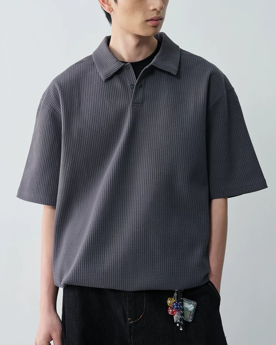 Drawstring Waffle Polo Shirt　SS082
