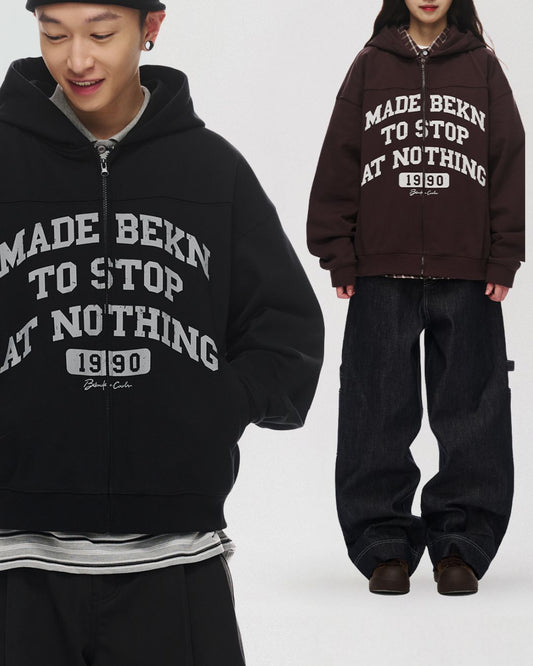 Distressed Print Full Zip Hoodie　HD073