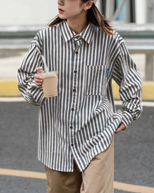 【10日以内お届け】Stripe Loose shirt　LS001