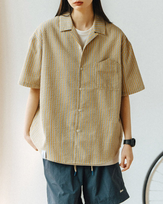 【10日以内お届け】Open Collar Striped-Shirt　SS025