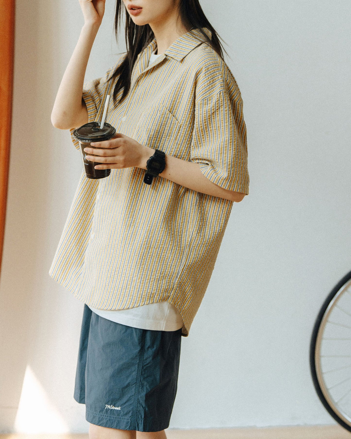 【一部予約販売】Open Collar Striped-Shirt　SS025