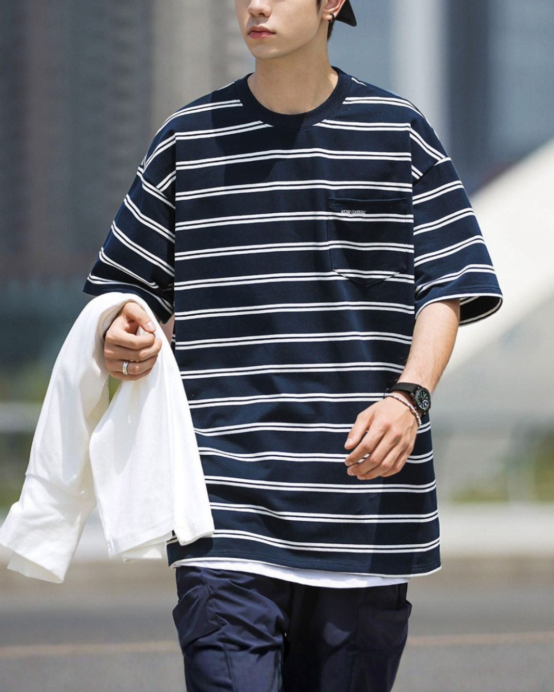 Pocket Border Navy T-shirt　ST125