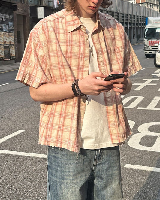 Red Checked Cut-off Shirt　SS073
